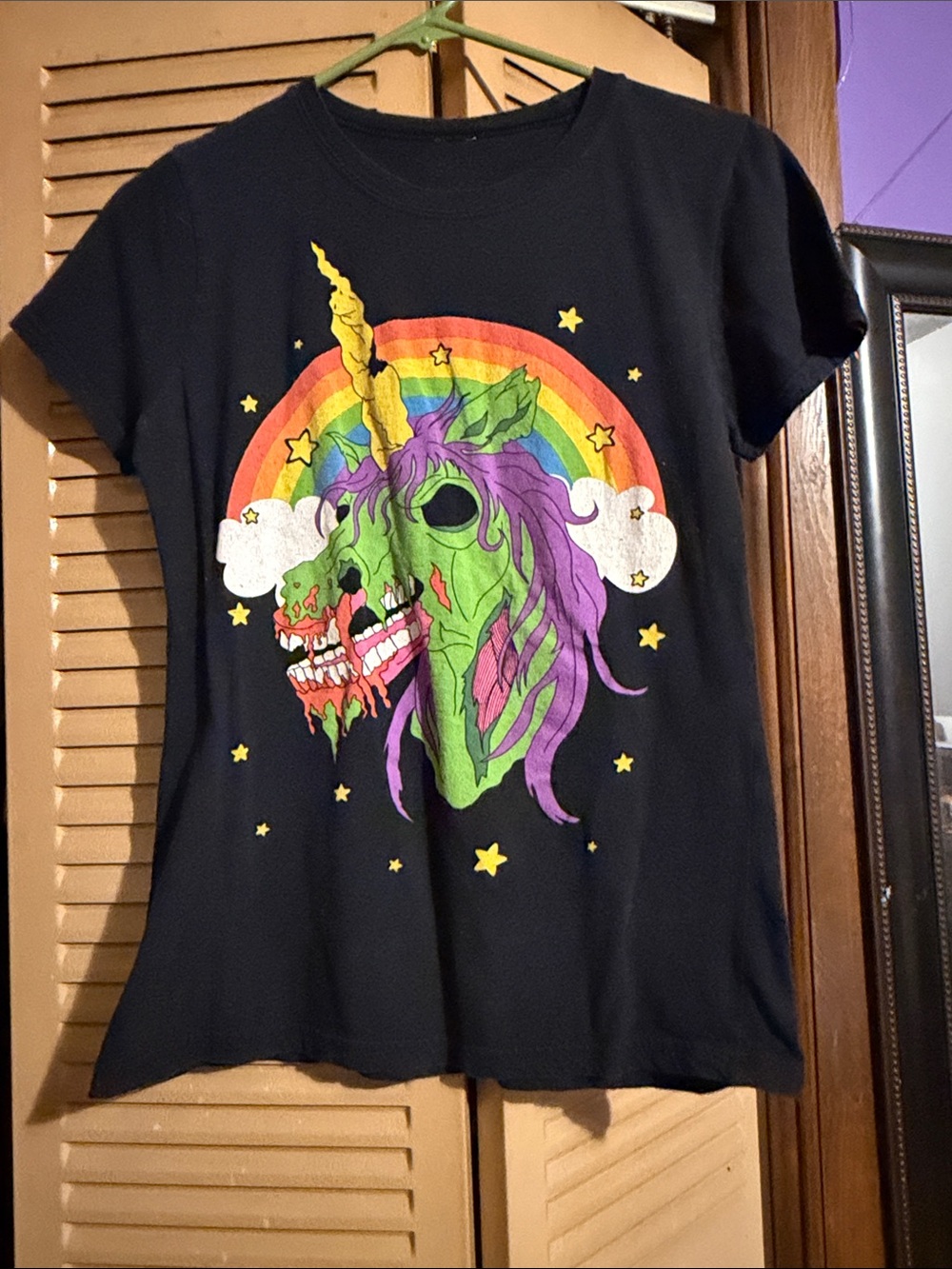 Kids Black Unicorn Graphic Tee - Neon Rainbow Zombie Unicorn